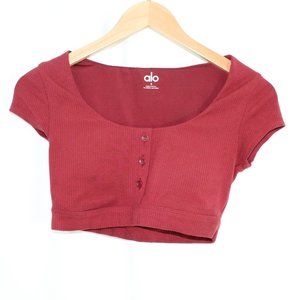 ALO Yoga Blissful Henley Bra Top Cranberry Red Small